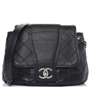 CHANEL Caviar And Aged Calfskin Medium Bubble Graphic Messenger Bag Black